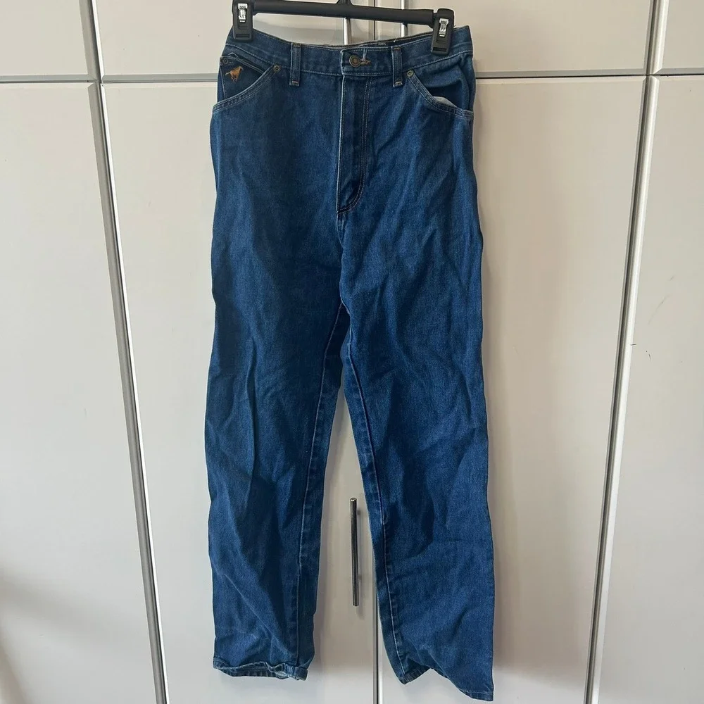 Vintage Wrangler Jeans Womens 12 Average Blue Denim High Rise Straight Leg USA